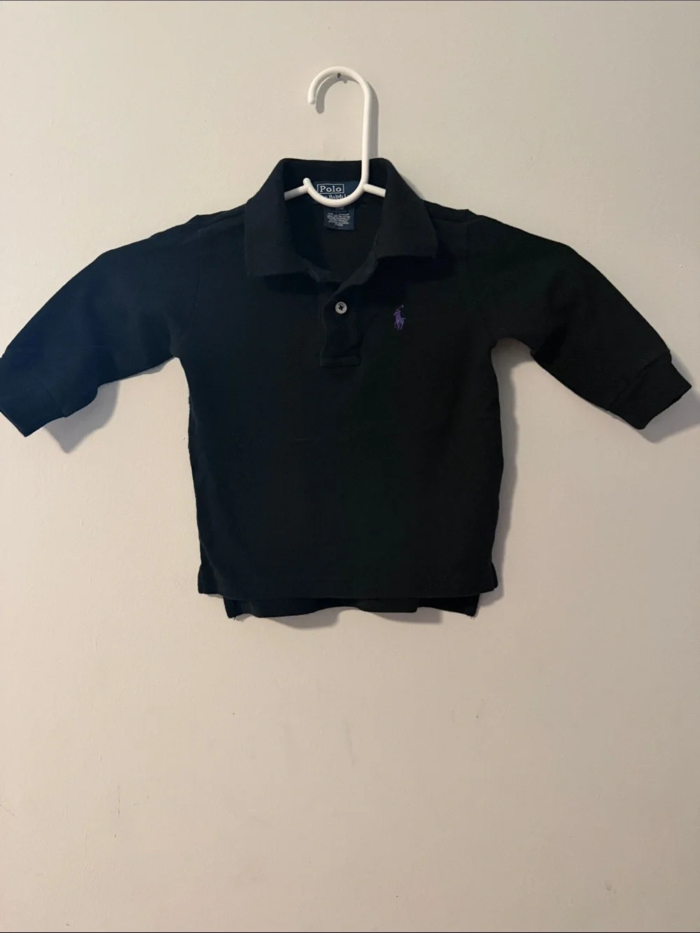 Ralph Lauren Black Long-Sleeve Polo with Purple Logo